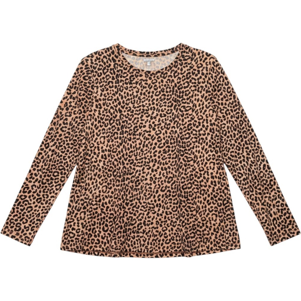 Lands End Relaxed Fit Leopard Print Supima Cotton Long Sleeve Top L Brown Black